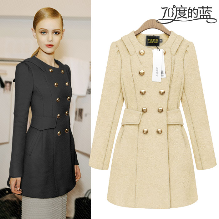 2012 female slim double breasted woolen overcoat skirt trench outerwear