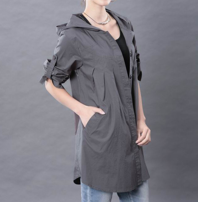2012 female spring and autumn long design hooded solid color casual women's thin plus size trench outerwear thin trench