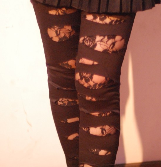 2012 female spring matt faux leather hole legging lace ankle length trousers faux leather pants