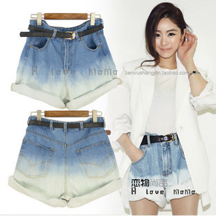 2012 female sty nda gradient loose roll-up hem high waist denim shorts harem pants