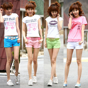 2012 female summer faux denim candy color shorts multicolour single-shorts multicolour shorts pencil pants