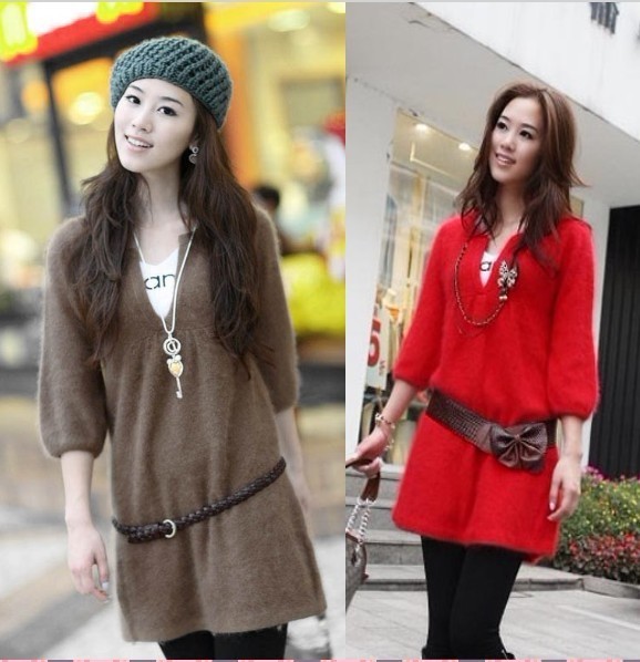 2012 female sweater female autumn and winter slim V-neck three quarter sleeve rabbit fur sweater outerwear female