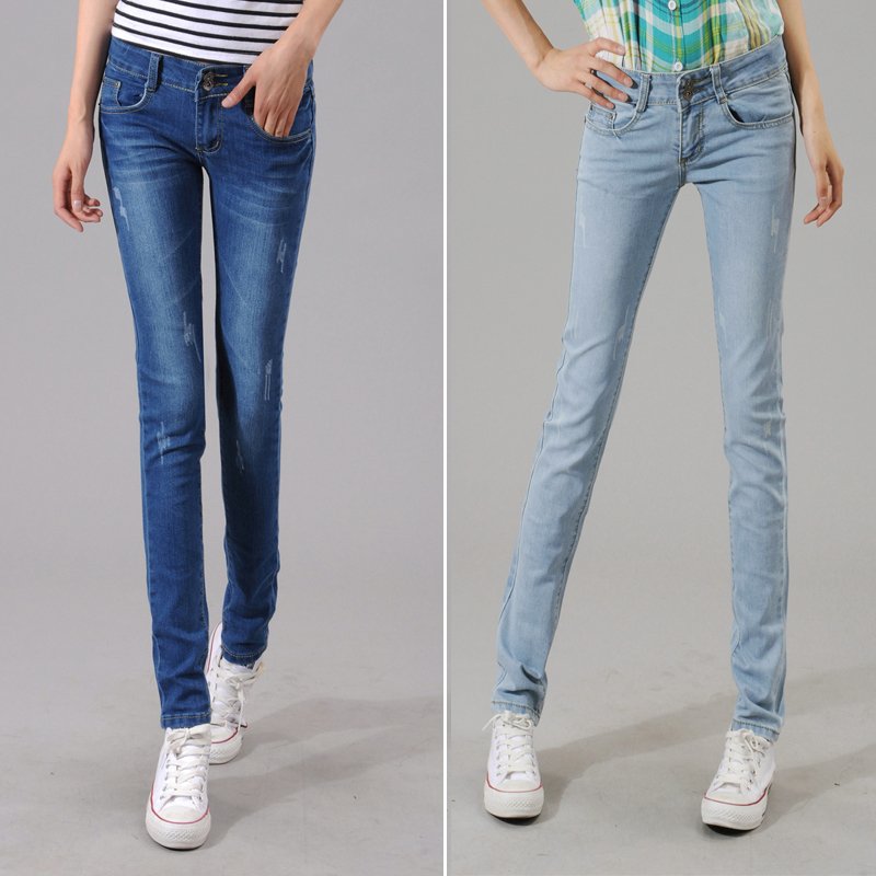 2012 female tight slim double breasted jeans mid waist elastic skinny pants pencil pants