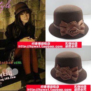 2012 Flower autumn and winter women's hat basin billycan woolen bucket hat fashion dome fedoras