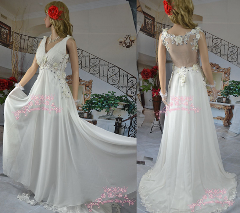 2012 flower V-neck racerback lace white red bride wedding evening formal dress evening dress