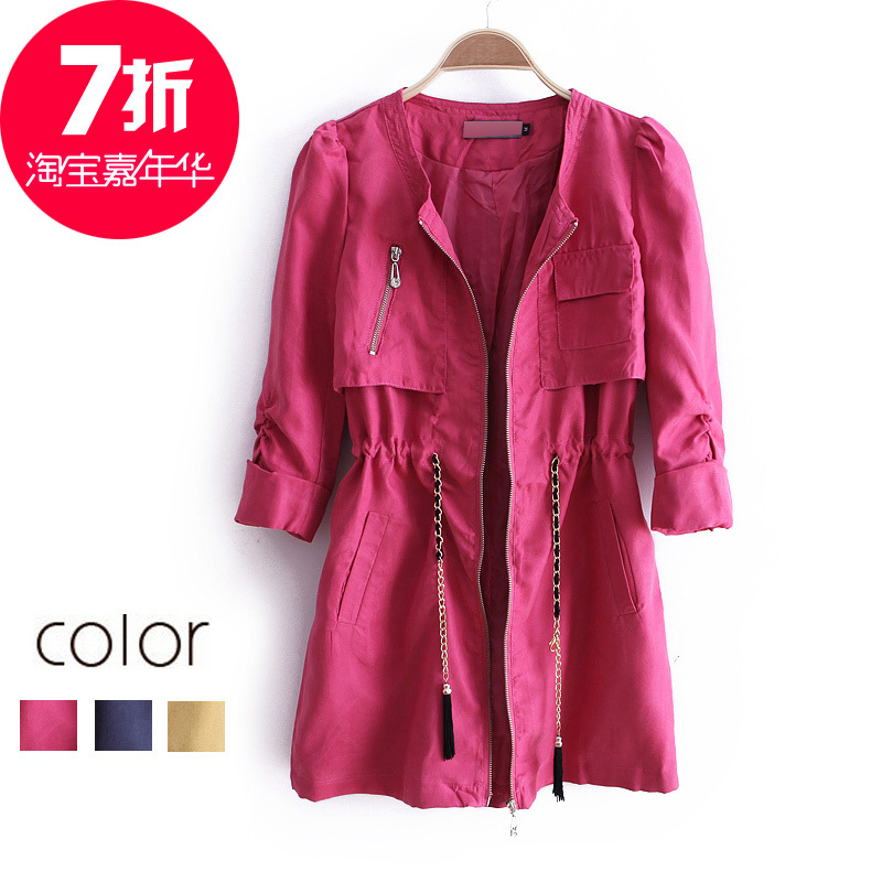 2012 formal elegant o-neck metal belly chain tassel straight paragraph trench outerwear ww2590