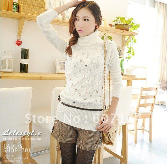 2012 Free shiping stylish women High quality Turtleneck sweater,OL kintwear&cardigan,Black/White/Khaki,#1389