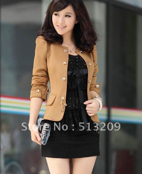 2012 Free shipping 1 pcs New Style Womens Slim Fit Business Double-breasted Puff Sleeve Suit Blazer Jacket Coat 3 Colors