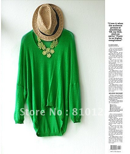 2012 Free Shipping 5 pcs ladies sweater/ bat sleeved knitted sweater/ladies knitwear Green