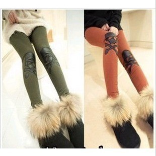2012 Free Shipping Autumn And Winter Leather Skull thick Legging