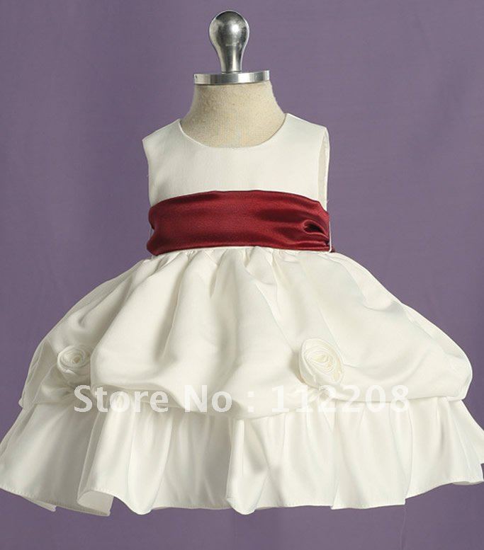 2012 Free Shipping Ball Gown Mid-Calf-Length Sashes/Hand-Made Flowers Silk First Communion Dresses for Girls/Flower Girl Dress
