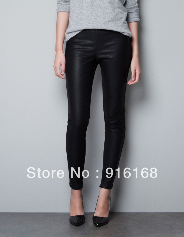 2012 Free shipping fashion stitching PU leather pants zipper casual pencil legging briefs leggings  for women