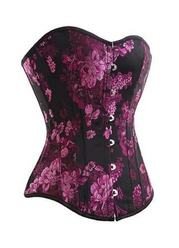 2012 free shipping flowers Purple Satin Lace Lingerie + G-String s-2xl Boned Corset