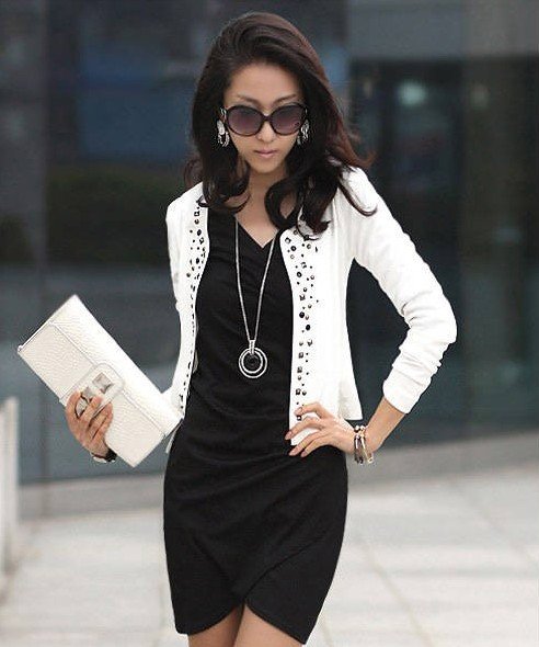 2012 Free shipping hot sale Fashion drilling hot little jacket women lady Spring and Autumn short coat black white s530
