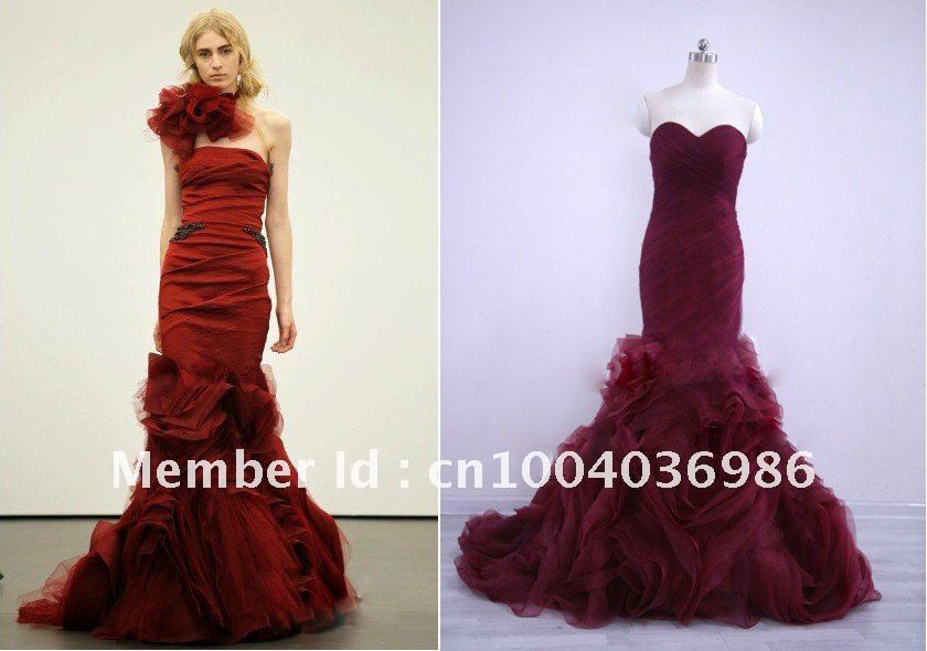 2012 Free shipping  Hot sale Sweetheart  Mermaid Celebrity Dresses Cathedral  Fold  Organza  Ball Gown