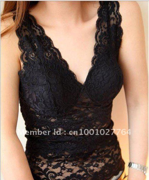 2012  free shipping hotsale sexy style white black women lingerie sexy women vest  lace tops deep V-neck laced tops