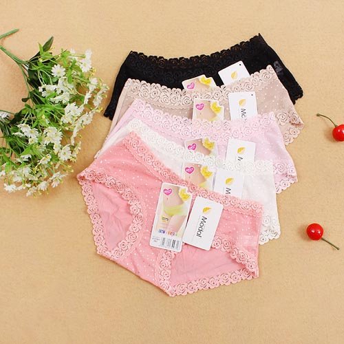 2012 Free Shipping Modal Big Size Lace Edge White Dot Printed Women Underwear / shorts