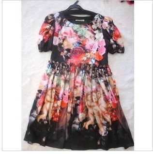 2012 Free shipping, new arrival, women 100% silk slim ball gown dress.short sleeve flower noble dress S M L100% real picture