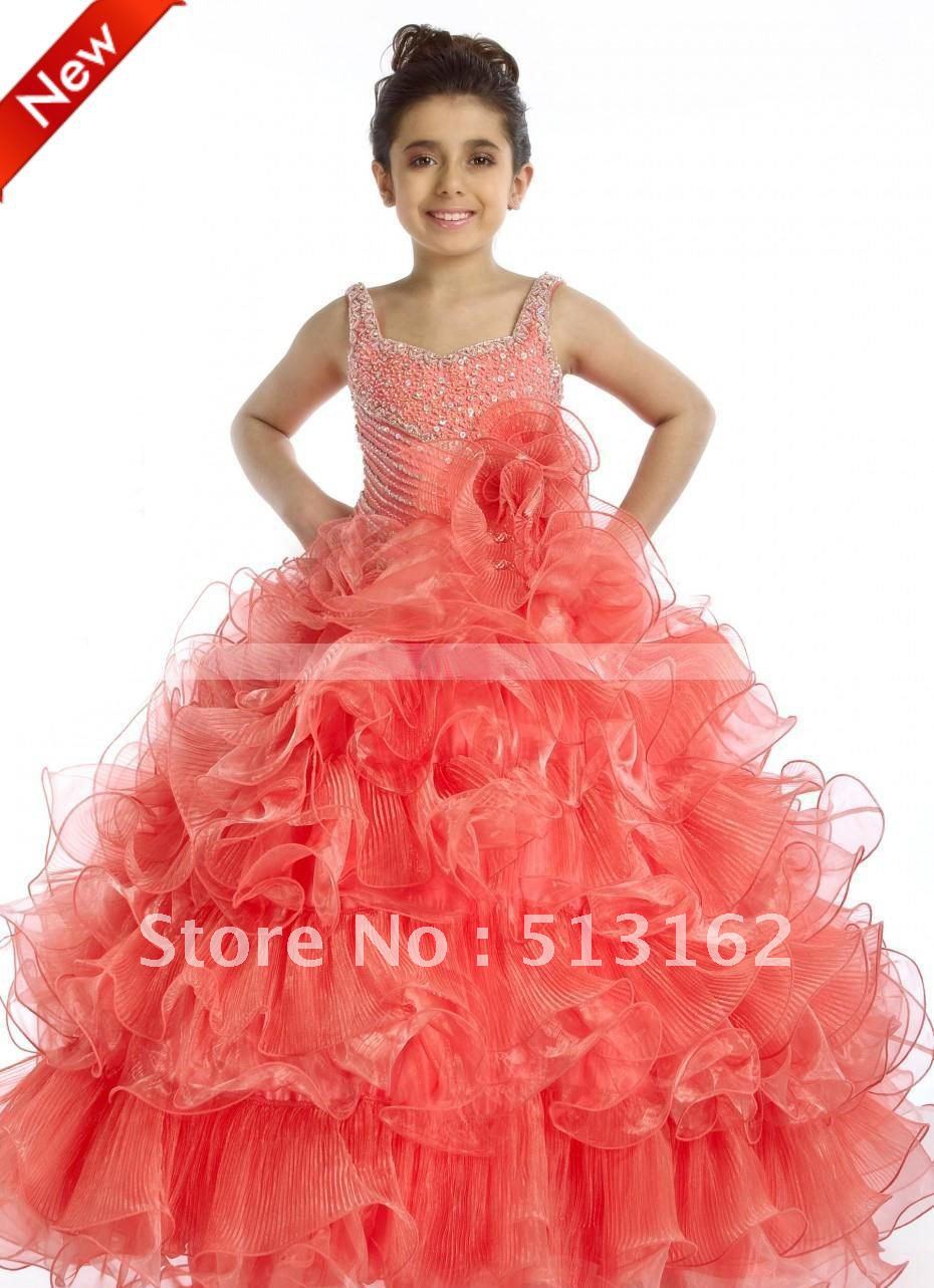 2012 Free Shipping Ruffiles and Pleat Fashion A-Line Floor-Length Straps Beaded Ruched Flower Girl Dresses