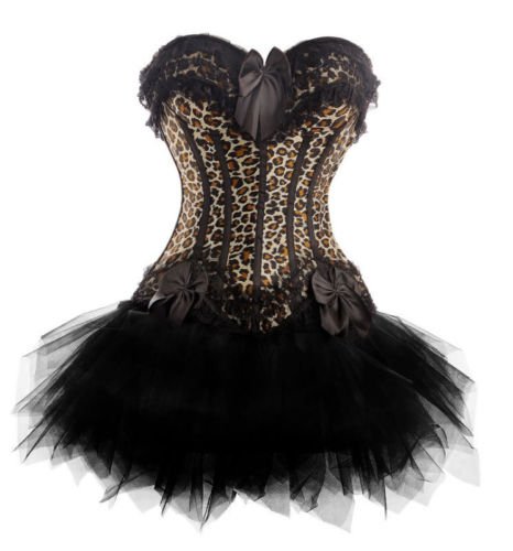 2012 free shipping sexy black leopard tight corset Gothic corset skirt S-2XL plant suppliers