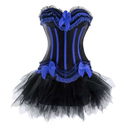 2012 free shipping sexy blue striped tight corset Gothic corset skirt S-2XL plant suppliers