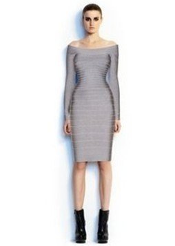 2012 Free Shipping Sexy Ladies' Bodycon Bandage  Evening  Celebrities Dress H115 Gray Long Sleeve