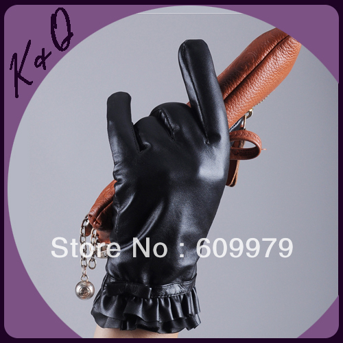 2012 Free Shipping Sheepskin Lady's Black Mitten Leather Glove GL00921 Size of S, M, L, Manufacturer, Droshipping