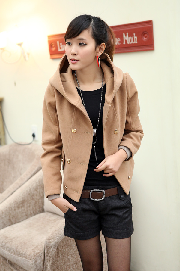 2012 Free Shipping Short Women Winter Down Wool Coat Casual Wear surcoat Brown clothes Coats Overcoat glengarry