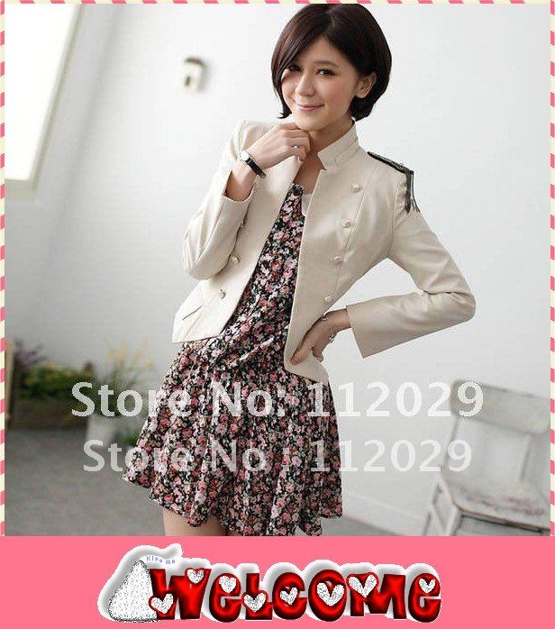 2012 FREE SHIPPING SPING AND AUTUMN New Han Edition Dress With Badges Joker Cultivate One's Morality  Short Coat