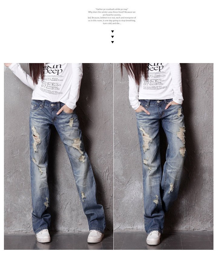2012 Free Shipping  summer women new fashion clothing hole jeans women mid waist long pants