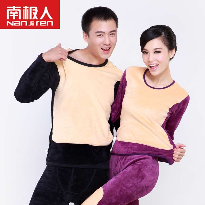 2012 free shipping  thermal underwear double layer thickening plus velvet golden flower thermal set male women's