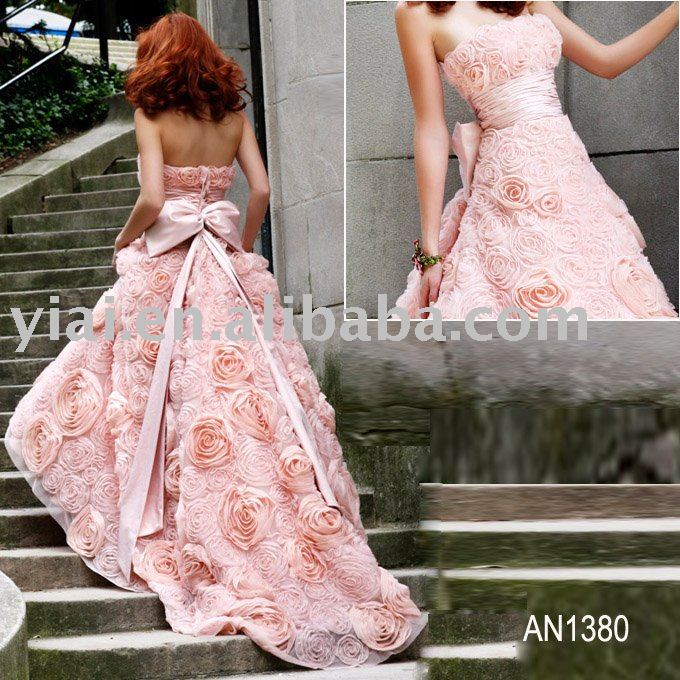2012 Free Shipping Wholesale Hand made flowers Elegant Evening Dress AN1380
