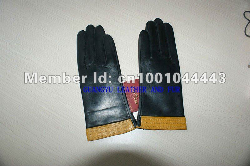 2012 Free shipping Wholesale ladies/women  fashion genuine black leather gloves 003-1