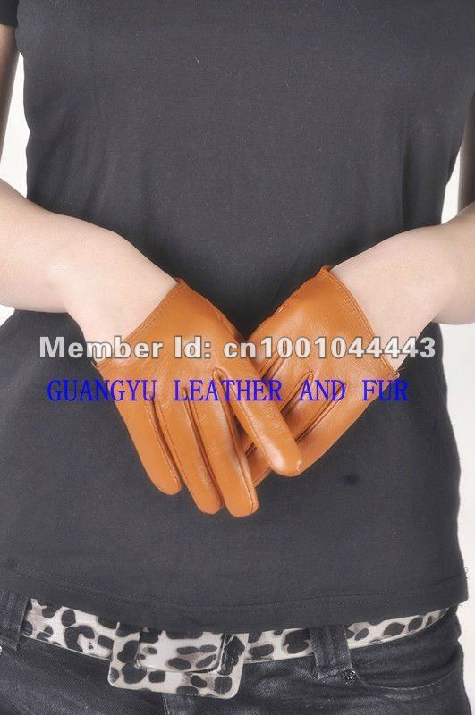 2012 Free shipping Wholesale ladies/women fashion genuine half palm yellow leather gloves006-1