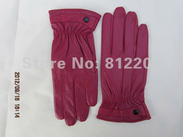 2012 Free shipping Wholesale ladies/women fashion genuine lavender leather gloves with button  058-1
