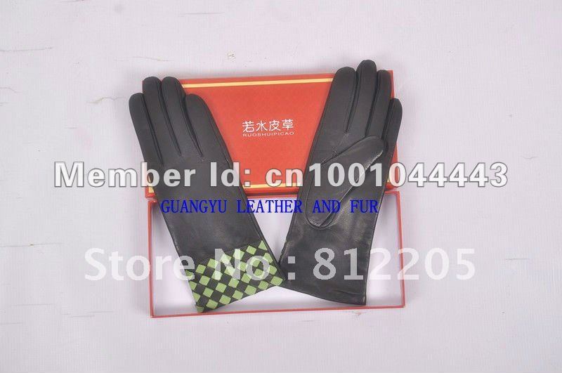 2012 Free shipping Wholesale ladies/women fashion genuine  leather gloves 004-1