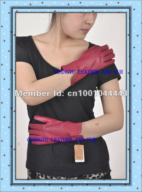 2012 Free shipping Wholesale ladies/women fashion genuine pink leather gloves007-1