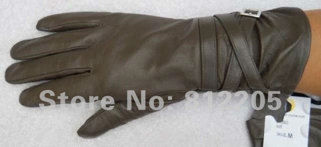 2012 Free shipping Wholesale ladies/women French  fashion genuine gray leather gloves  056-1