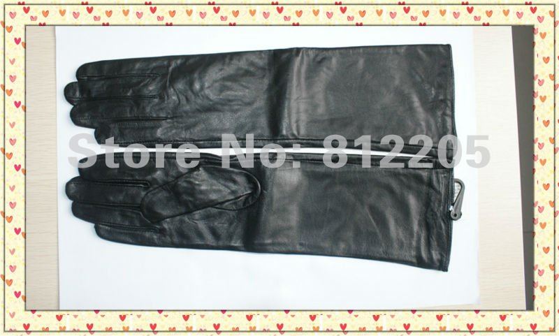 2012 Free shipping Wholesale ladies/women long fashion genuine black leather gloves 019-1