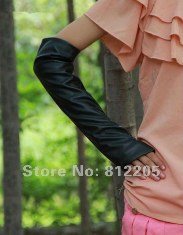 2012 Free shipping Wholesale ladies/women long/opera  fashion genuine black half palm leather gloves 044-2