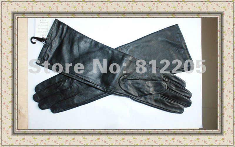 2012 Free shipping Wholesale ladies/women long /opera fashion genuine black leather gloves 019-2