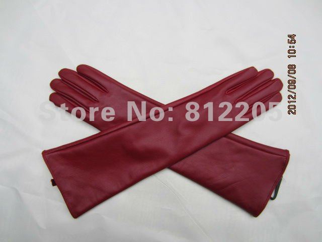 2012 Free shipping Wholesale ladies/women long/opera fashion genuine red leather gloves 041-1