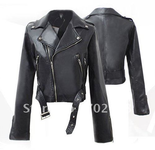 2012 free shipping women jackets biker jackets black faux leather jacket fashion zipper wholesale dropshop