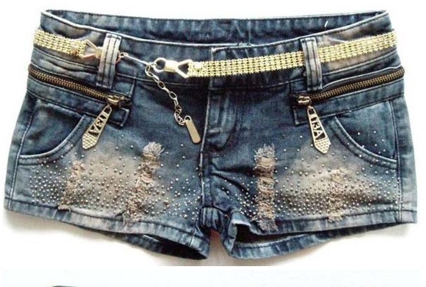 2012 Free shipping zipper paillette ornament pockets shorts for summer free size denim shorts women