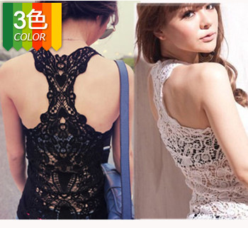 2012 free shipping2013 free shipping  GG1715 Europe Fan back the lace stitching universal eye-catching vest cotton backing shirt