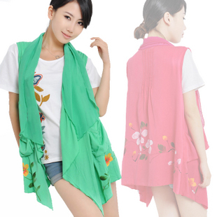 2012 fresh summer 100% cotton thin gentlewomen women's hand painting cape outerwear cardigan