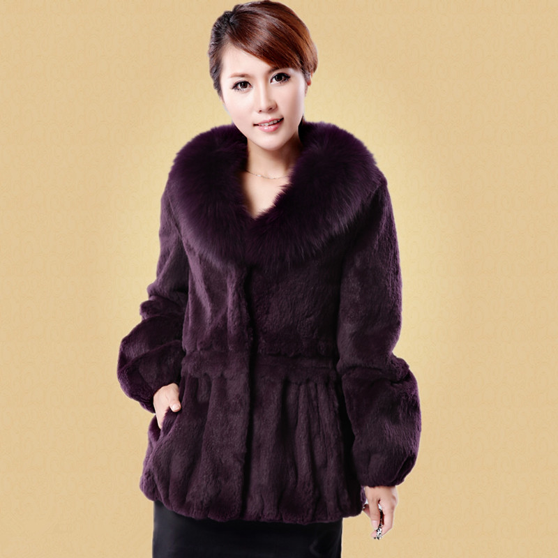 2012 full leather rabbit hair fox rabbit fur coat medium-long overcoat