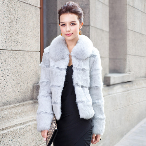 2012 fur coat female short design high quality rabbit fur fox fur lj9008