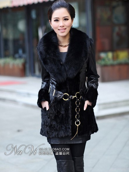 2012 fur coat marten overcoat fight mink fox medium-long sheepskin genuine leather clothing