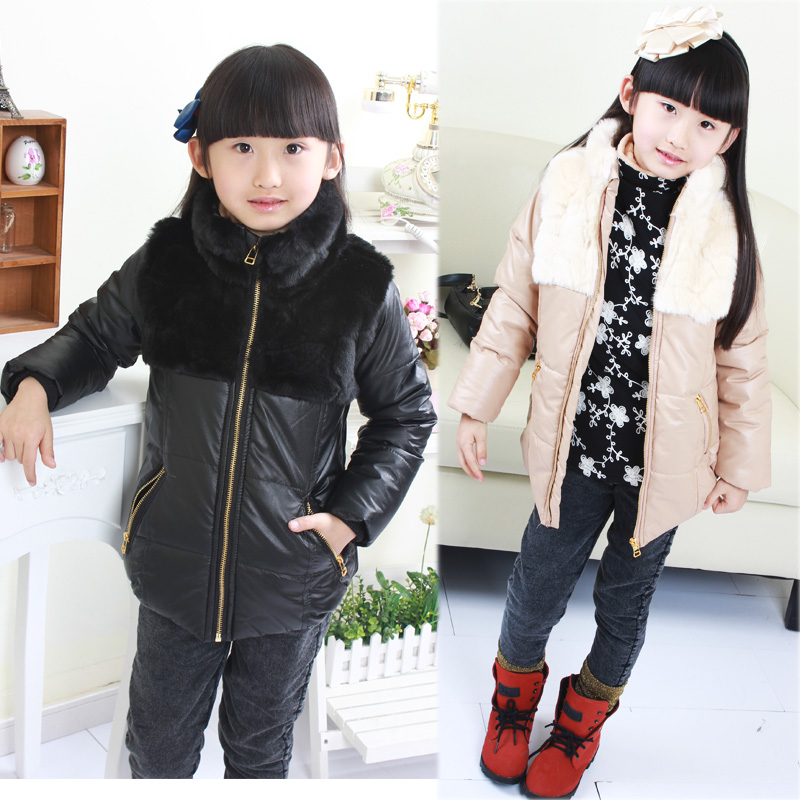 2012 fur girls clothing winter fur stand collar black beige leather fur wadded jacket cotton-padded coat cotton-padded jacket